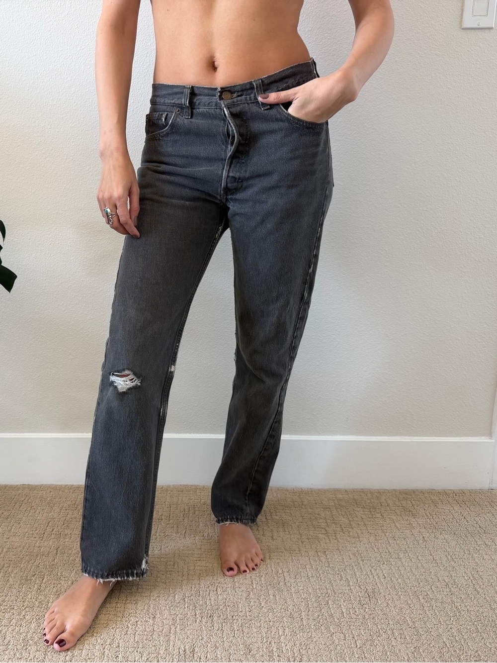 Levi's Black Distressed Straight-Leg Jeans